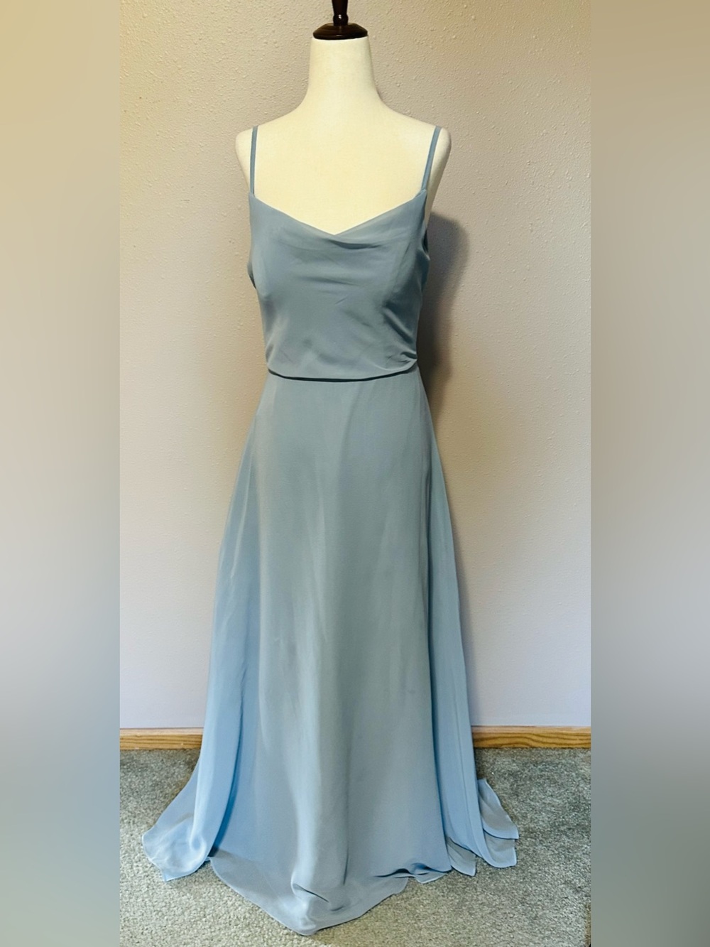 Azazie Dusty Blue Formal Evening Gown Dress with Spaghetti Straps, Size 10 A